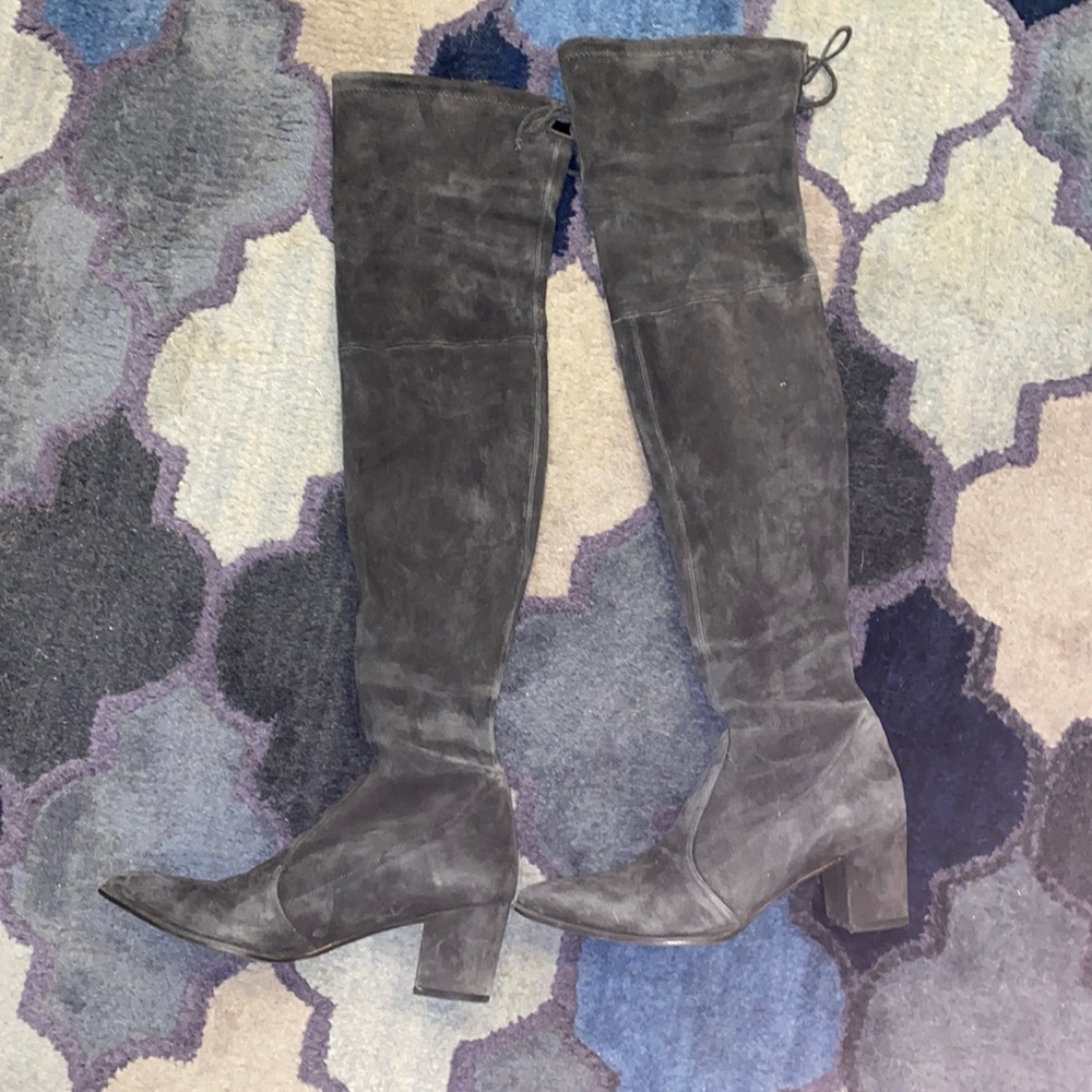Stuart Weitzman Over the Knee grey suede heel boots size 10.5 M